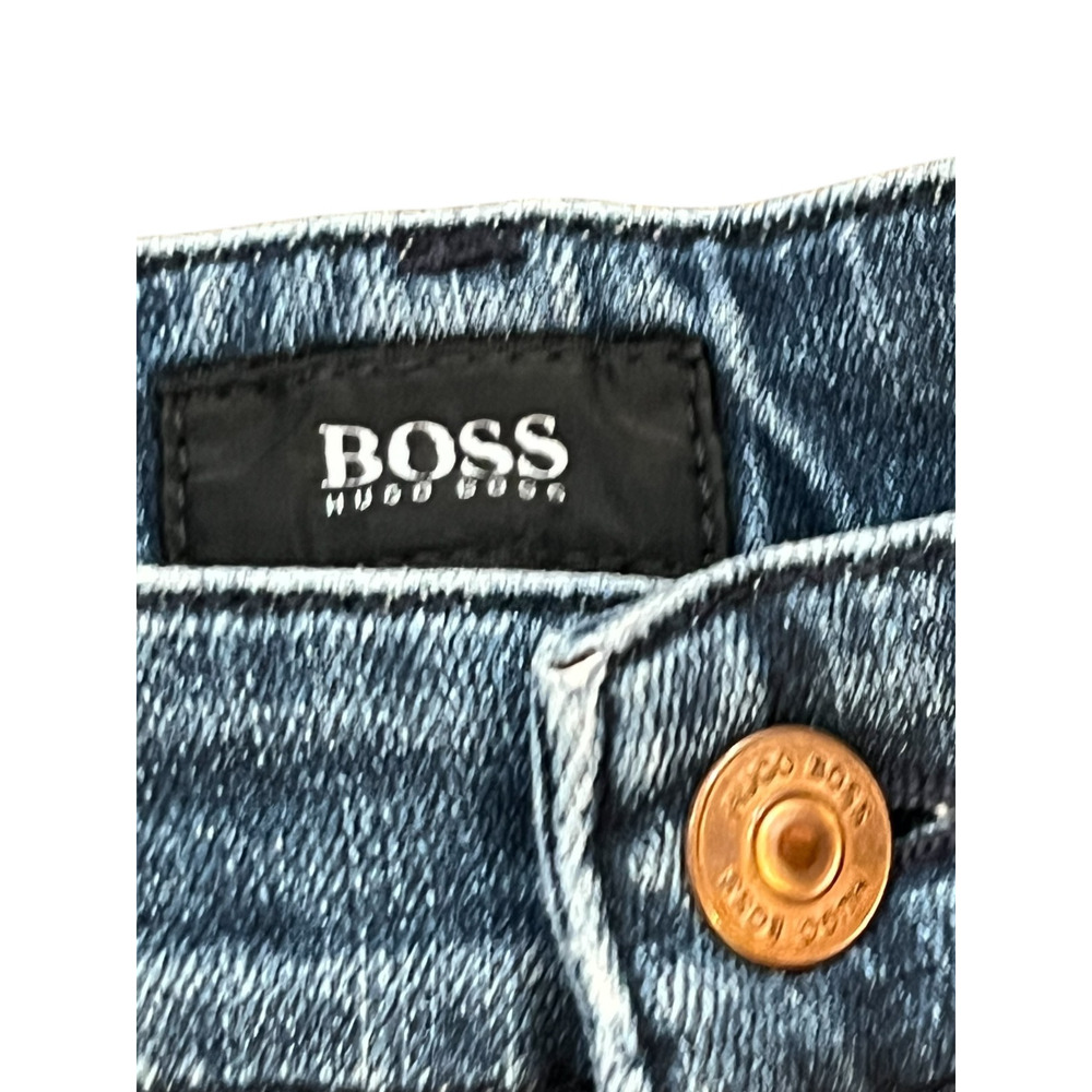 Men's Boss Hugo Boss 38x34 Dark Wash Blue Denim Stretch Tapered Leg EUC READ - Picture 9 of 10